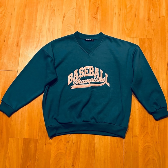 Boohoo Teal Baseball Graphic Sweatshirt - Picture 2 of 8